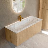Badmeubel Mondiaz Kurve-Dlux | 110 cm | Meubelkleur Oak | Wastafelkleur Glace | Solid surface | Midden spoelbak | 1 kraangat