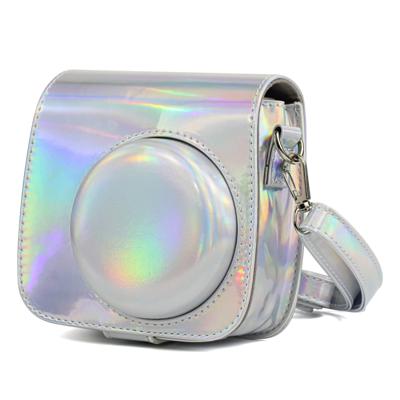 Aurora olieverf full body camera PU lederen draagtas met riem voor FUJIFILM Instax Mini 9/Mini 8 PLUS/Mini 8 (zilver)