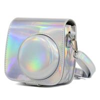 Aurora olieverf full body camera PU lederen draagtas met riem voor FUJIFILM Instax Mini 9/Mini 8 PLUS/Mini 8 (zilver)