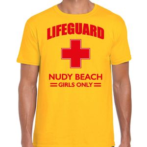 Lifeguard/ strandwacht verkleed t-shirt / shirt Lifeguard Nudy Beach girls only geel voor heren