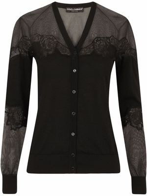 Dolce & Gabbana cardigan à bordure en dentelle - Noir