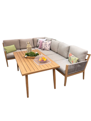 Sardinia loungeset grijs/teak 5-delig - Driesprong collection