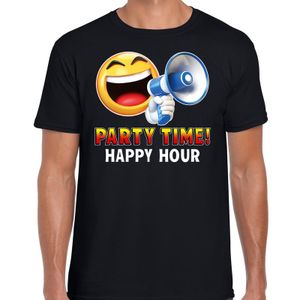 Funny emoticon t-shirt Party time happy hour zwart heren