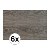 Tafel placemats met hout look print - 6x - donkergrijs - 45 x 30 cm - pvc