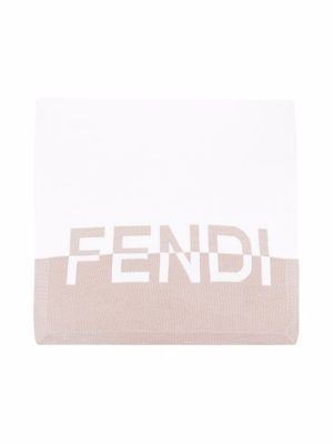 Fendi Kids couverture bicolore à logo imprimé - Tons neutres