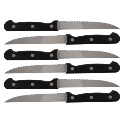 Excellent Houseware scherpe Steakmessen - 6x stuks - RVS - 21,5 cm - bestek - zwart/zilver Excellent Houseware scherpe Steakmessen - 6x stuks - RVS - 21,5 cm - bestek - zwart/zilver