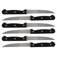 Excellent Houseware scherpe Steakmessen - 6x stuks - RVS - 21,5 cm - bestek - zwart/zilver
