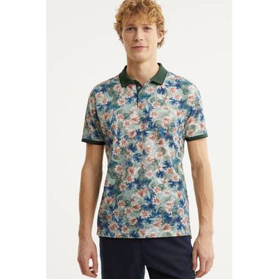 State of Art gebloemde regular fit polo groen/roze State of Art gebloemde regular fit polo groen/roze