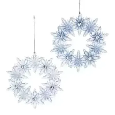 Blauwe en heldere sneeuwvlok-kransornamenten, 2 assorti