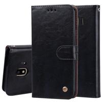 Zakelijke stijl olie Wax textuur horizontale Flip leren Case voor Galaxy J4 (EU versie) (2018) met houder & kaartsleuven & portemonnee (zwart)