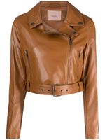 TWINSET veste de moto zippée en cuir artificiel - Marron - thumbnail