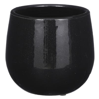 Mica Decorations Plantenpot/bloempot - keramiek - zwart - licht gevlekt - D14 x H12 cm