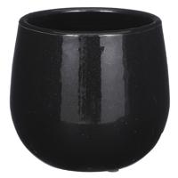 Mica Decorations Plantenpot/bloempot - keramiek - zwart - licht gevlekt - D14 x H12 cm