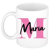 Naam mok Maria - roze - wit - keramiek - 300 ml - verjaardag/cadeau beker