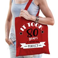 Cadeau tas voor dames - 80 en perfect - rood - katoen - 42 x 38 cm - tachtig - shopper