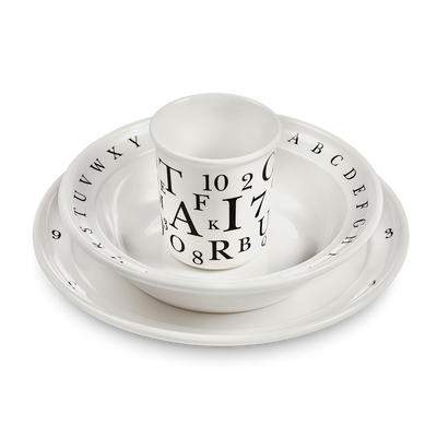 Kay Bojesen - Children's Tableware Set, Danish letters black/white 3 parts (39501)