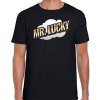 Mr. Lucky fun tekst t-shirt voor heren zwart in 3D effect - thumbnail