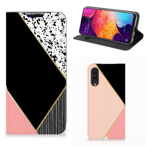 Samsung Galaxy A50 Stand Case Zwart Roze Vormen