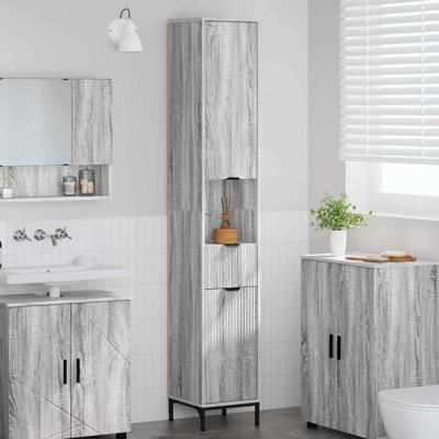 Hoge badkamerkast Grijs sonoma 31.5 x 33 x 190 cm Bewerkt hout