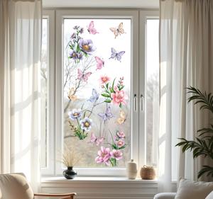 Kleurrijke bloemen en vlinders raamsticker