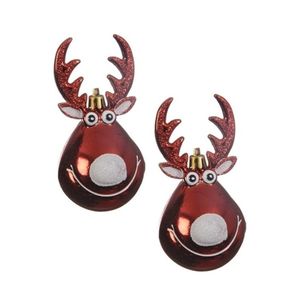 2x Kersthangers figuurtjes rendier Rudolph kerst rood 11 cm