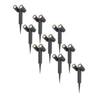 Set van 9 Pinero Dubbel LED prikspots - GU10 10 Watt 400 lumen - Dimbaar - Kantelbaar - GU10 - 4000K neutraal wit - IP65 waterdicht - Zwart