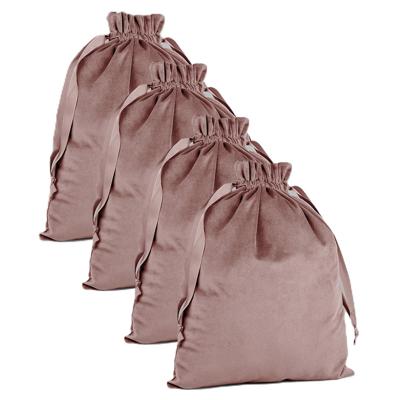 Cadeauzakje/opbergzakje met trekkoord - 4x - velvet - roze - 24 x 17 cm - luxe Cadeauzakje/opbergzakje met trekkoord - 4x - velvet - roze - 24 x 17 cm - luxe