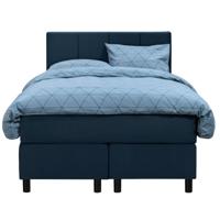 Leen Bakker - Boxspring Liv Geblokt - 120x200 Cm - Ronde Poot - Stof/Velvet - Blauw