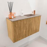 Toiletmeubel Mondiaz Joya Dlux | 70 cm | Meubelkleur Oak | Faye wastafel Saba Wasbak Rechts | 1 kraangat