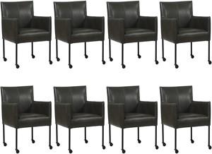 Set van 8 Donkergrijze leren moderne kuipstoel Desire - poot rond zwart met wiel - Granada leer Graphite (donkergrijs leer)