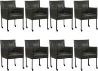 Set van 8 Donkergrijze leren moderne kuipstoel Desire - poot rond zwart met wiel - Granada leer Graphite (donkergrijs leer)