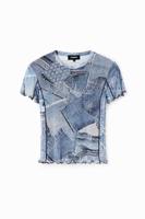 Tulen T-shirt met denim patch - BLUE - XS
