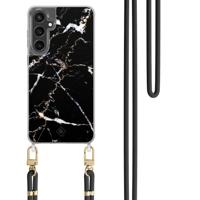 Samsung Galaxy S24 FE hoesje met zwart koord - Marmer zwart Samsung Galaxy S24 FE hoesje met zwart koord - Marmer zwart