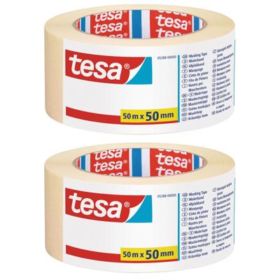 Tesa Afplaktape - 2x rol - schilderstape - 50 mm x 50 m - maskeertape