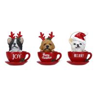 Ornaments dog in cup 3 ass poly - Timstor