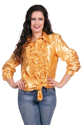 Ruchesblouse satijn goud