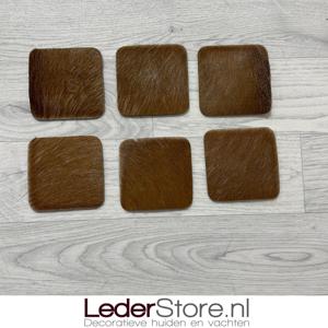 Geitenhuid onderzetters bruin wit 10x10cm