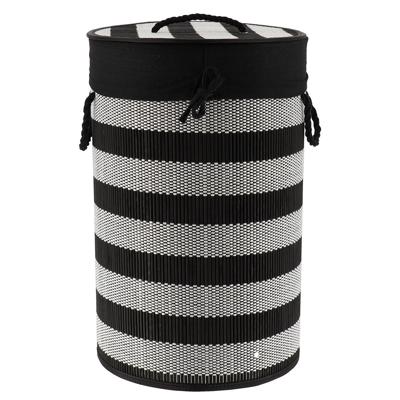 Wasmand Rustic?met deksel - zwart/wit - rond - katoen/bamboe - 67 liter - 35 x 35 x 55 cm