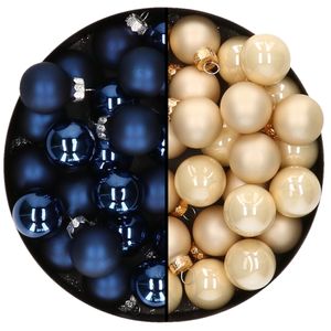 Mini kerstballen - 48x st - donkerblauw en champagne - 2,5 cm - glas