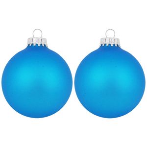 12x Matte intens blauwe kerstballen van glas 7 cm - Kerstbal