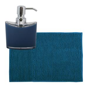 MSV badkamer droogloop mat/tapijtje - 50 x 80 cm - en zelfde kleur zeeppompje 260 ml - donkerblauw