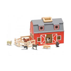 Speelgoed stal - inklapbaar - met dieren - 34 x 27 x 18 cm - hout - kinderspeelgoed