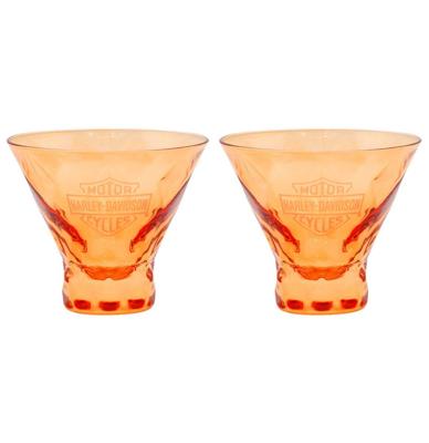 Harley-Davidson Geëtste Bar & Shield Stemless Martini Glas Set - 8 oz, Oranje