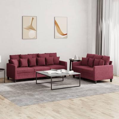 2-delige Loungeset met kussens stof wijnrood