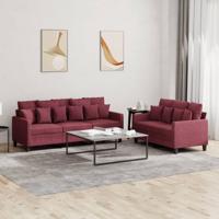 2-delige Loungeset met kussens stof wijnrood