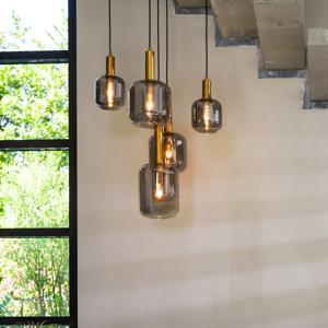 Light & Living Hanglamp Lekar 5-Lamps - Antiek Brons/Smoke