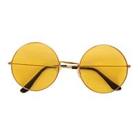 Hippie Flower Power Sixties ronde glazen zonnebril geel   - - thumbnail