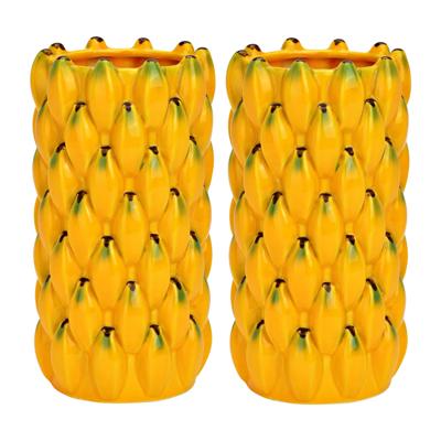 Atmosphera Bloemenvaas banaan - 2x - geel - D12 x H22 cm - keramiek - vaas