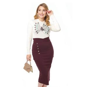 Unique Vintage High Waist Wiggle Skirt Eggplant Purple-XL