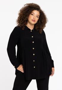 Yoek Blouse plooien | Zwart | Maat 54/56